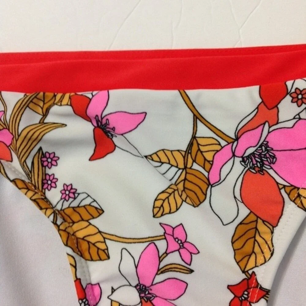 XHILARATION Size Medium Orange White Pink Floral Bikini Bottom Lined Tropical
